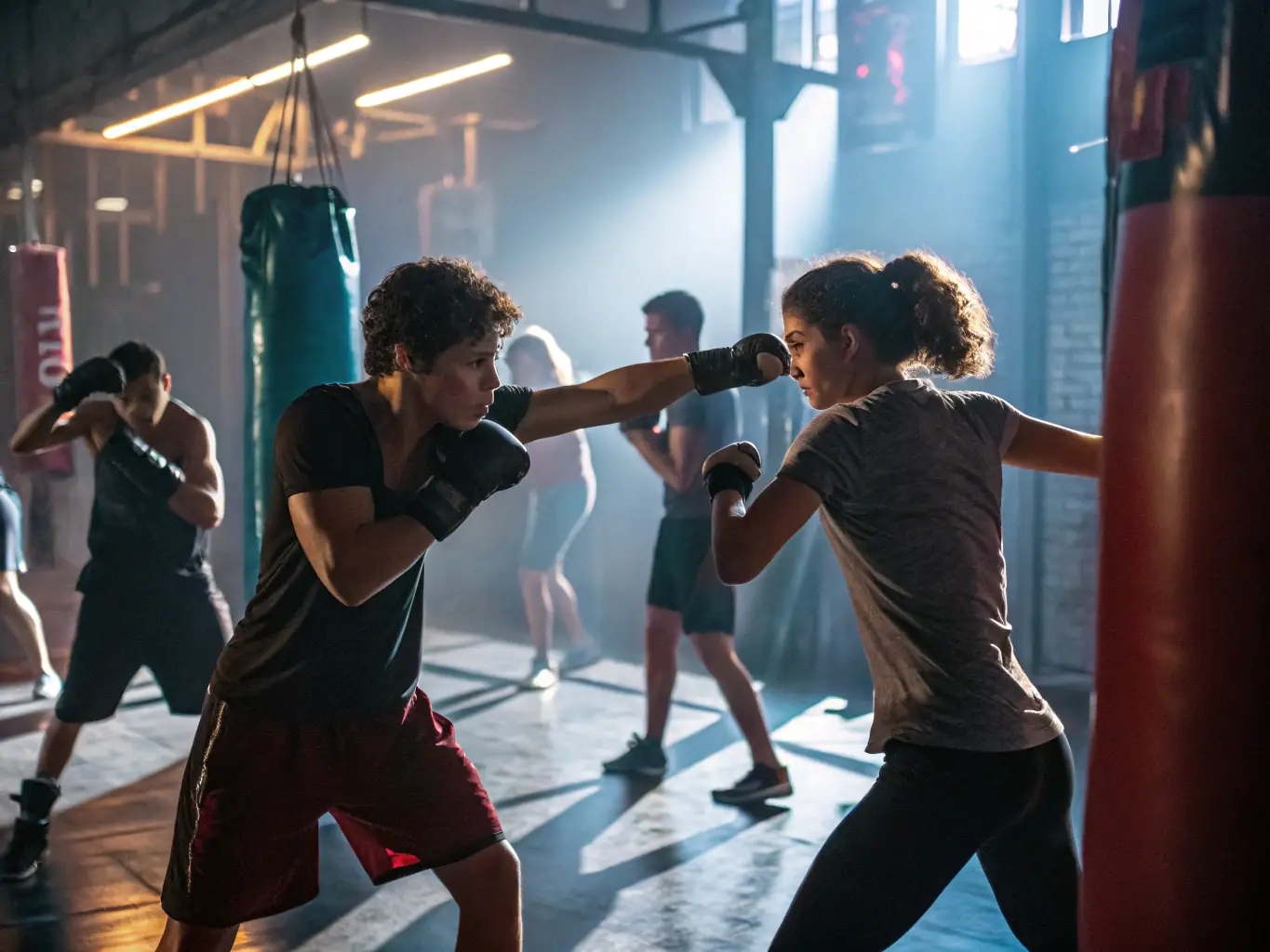 A dynamic image of individuals engaged in a high-energy Taekwondo class, emphasizing agility and speed.